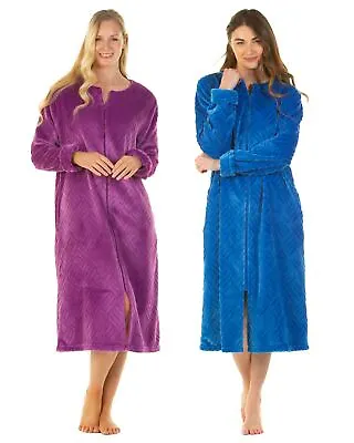 La Marquise Zip Robe Midnight Tulip Soft Fleece Zipper Front Dressing Gown • £23.99