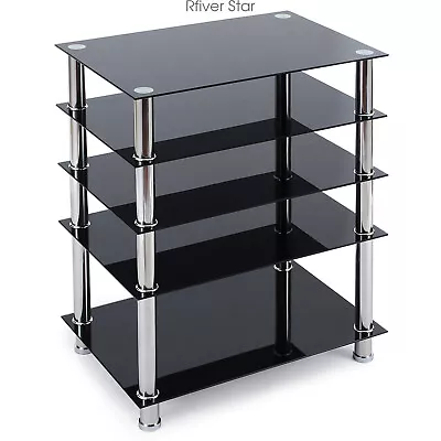 5 Tiers Black AV Component Tempered Glass Rack Stand Media Audio TowerBlack • $69.99