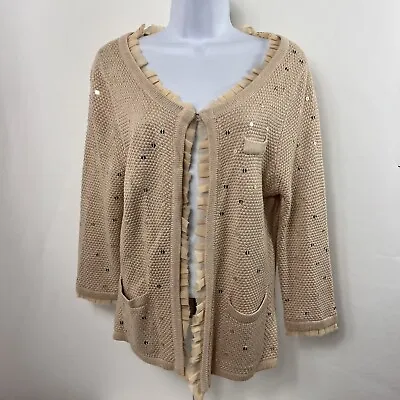 Colleen Lopez My Favorite Things Cardigan Sweater Women's Small Gold V Neck • $13.99