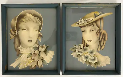 Vtg 1950s Art Print Watercolor Airbrush Turner Mfg Style Lot Of 2 Lady Heads • $49.99