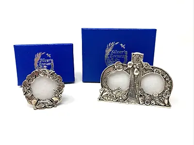 Vintage Silver Scenes Miniature Round Silver Plated Photo Frames • £24.99