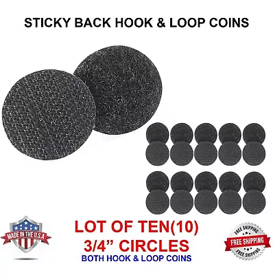 Coins | Circles | Dots | Sticky Back | Hook & Loop | 3/4” | Black | Lot Of 10 • $11.99