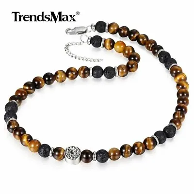 8mm Natural Tiger's Eye Jasper Lava Beads Choker Necklace Men Women Gift 18inch • $10.99