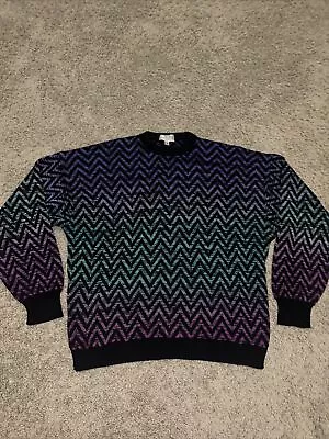 VTG GIANNI VERSACE Knit Chevron Design Pullover Jumper Sweater Men’s Size 46 • $49.99