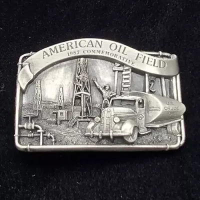 Vintage AMERICAN OIL FIELD 1987 Derrick Pumping Unit Oil Field Truck Belt Buckle • $21.95