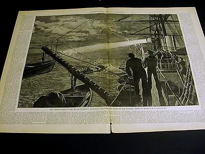 Marmora Sea H.M.S. AGINCOURT Electric Lights TORPEDOS 1878 Lrg Print  W Story • $25