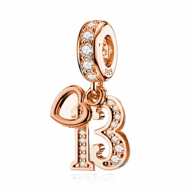 $28.95 • Buy Happy Birthday Rose Gold (Age) 925 Sterling Silver Charms By Charm Heaven 13 70 