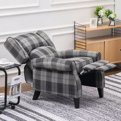 Single Sofa Couch Theater Seating Recliner Chair Footrest Accent Plaid Armchair • £239.95