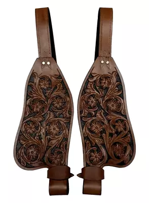 Western Leather Fender Set Horse Saddle Replacement Fenders Pair Floral Tooled • $174.90