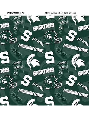 NCAA Michigan State Cotton Fabric-MSU Spartans Cotton Quilting Fabric-MIST1178 • $17.99