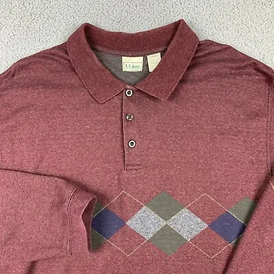 VTG LL Bean Sweater Mens Large Heather Maroon Argyle Made In USA Pullover Polo • $28.77