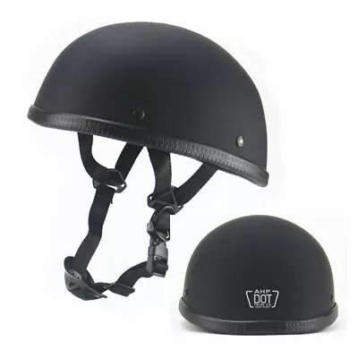 Retro DOT German Novelty Flat Black Motorcycle Half Helmet Cap Cruiser Chopper • $30.99