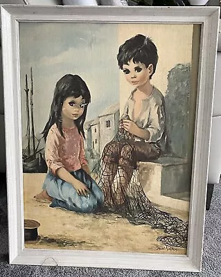 Vintage The Fisherman's Children Print Artist Dallas Simpson Framed 66 X 51 Cm • $86.16