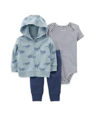 New Carter's Baby Boy 3 Piece Set~Jacket~Bodysuit~Pants~Whales • $10.99