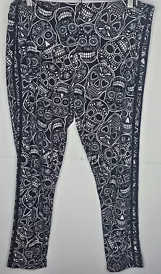 No Boundries Womens Black Sugar Skull Geometric Print Ankle Leggings Size XXL • $12.89