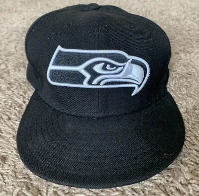 New Era 59Fifty Seattle Seahawks 100% Wool Black NFL Men’s 7 5/8 Fitted Hat Cap • $9.99