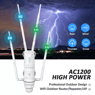 $121.25 • Buy Wavlink AC1200 High Power Outdoor 2.4G /5G Dual-Band WiFi Range Extender Router