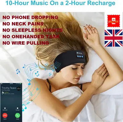 Wireless Bluetooth Headband Sleeping Eye Mask Headphones Headset Music Sports UK • £6.97