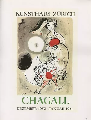 1989 Vintage Chagall KUNSTHAUS Zurich MOURLOT Mini Poster Color Art Lithograph • $9