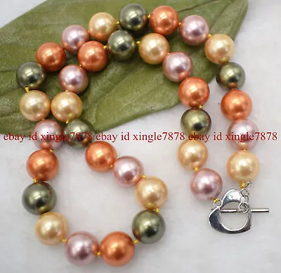 Huge 12mm Multi-Color South Sea Shell Pearl Round Beads Necklace 16-24 In • $7.98