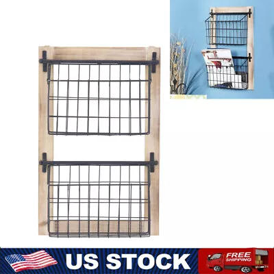 22  Black Metal 2 Slots Magazine Rack Holder With Suspended Baskets Home Office • $31.59