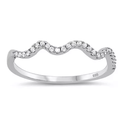 White CZ Wave Micro Pave Wavy Stacking Ring .925 Sterling Silver Band Sizes 4-10 • $12.99