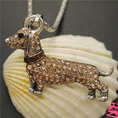 Champagne Crystal Lovely Dachshund Dog Sweater Holiday Gifts Chain Necklace • $3.59