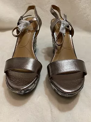 J.Renee Sharbel Metallic Leather Wedge Sandals Women’s Size 8.5M Taupe Metallic • $25