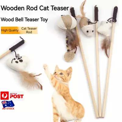Feather Bell Interactive Stick Frosted Comfortable Tease Cat Stick Pet Play Toy • $14.01