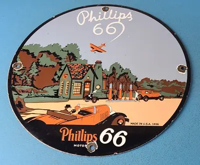 Vintage Phillips 66 Gasoline Sign Gas Porcelain Pump Plate Service Station Sign • $155.57