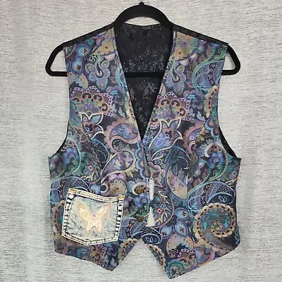 Steampunk Hand Made Style Vest Top Blended Fabric Satin Back Denim Pocket • $23.97
