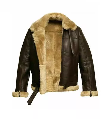 Men's RAF B3 Bomber Aviator Real Sheep Skin Leather Jacket Coat Pilot Flying • $82.49