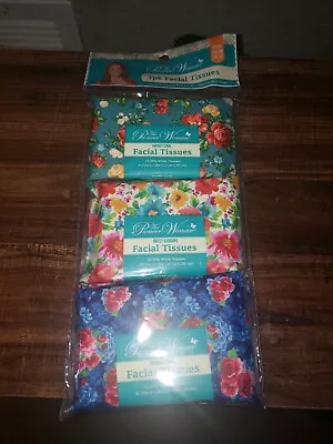 Pioneer Woman Facial Tissues 3Pack 20ct Ea 3ply White Tissues 8.25in X 7.8in New • $11.99