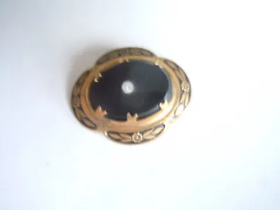 Vintage Karu Etched Gold Tone Black ? Onyx Mourning Brooch • $19.99