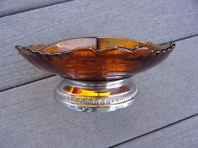 Farber Bros Krome Kraft Glass Metal Sectional Dish Amber Elegant Glassware • $12.99