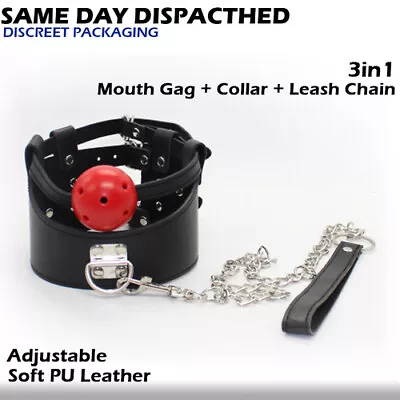BDSM Fetish Mouth Gag Collar Leash Chain Bondage Restraints Fetish Adult Sex Toy • $24.95