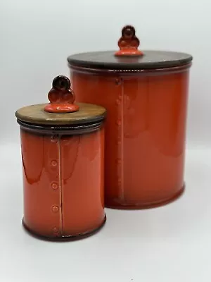 California Metlox Poppytrail Provincial Red Rooster Canister 8” & 6” H Set Of 2 • $45