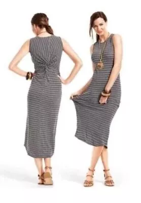 CAbi Women’s Sz L Twist Back Maxi Dress Long Black White Design Jersey Knit EUC! • $19.76