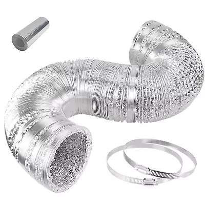 Dryer Vent Hose 4 Inch 8 Feet Flexible Aluminum Foil Ducting With 2 Clamps For H • $5.99