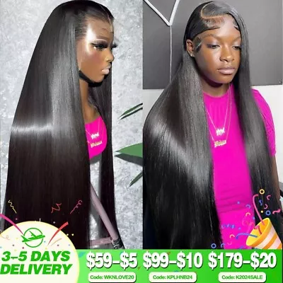32inch Indian Straight Lace Front Wigs Human Hair HD 13x4 Lace Frontal Wig Women • $149.10