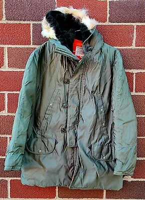 Vintage N3B Snorkel Storm Proof Green Parka US Military Skyline Orange Lining L • $100