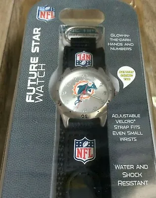 NFL Miami Dolphins Logo Silver Watch Ladies/Youth Black Velcour Band WR 3ATM New • $19.99