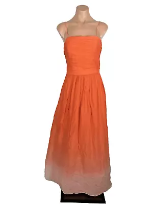 ERIN Erin Fetherston Coral Orange Maxi Gown Ombre Silk Exposed Zipper Sz 8 • $75