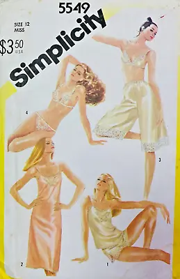 1980s SIZE 12 SIMPLICITY 5549 SLIP CAMISOLE BRA PANTIES BIKINI CULOTTES SLIP *FF • $14.99
