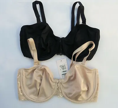 M & S 2 Pack Strapless Balcony Bras Louisa  Lace Non Padded Black/ Beige  • £9.99