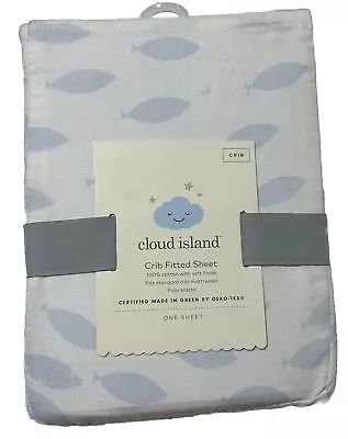 Cloud Island Fish Fitted Crib Sheet Light Blue New #27216 • $14.99