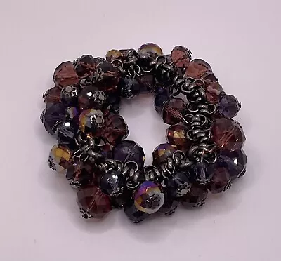 Dark Purple Crystal AB Coated Faceted Beaded Stretch Cha Cha Bracelet • $15