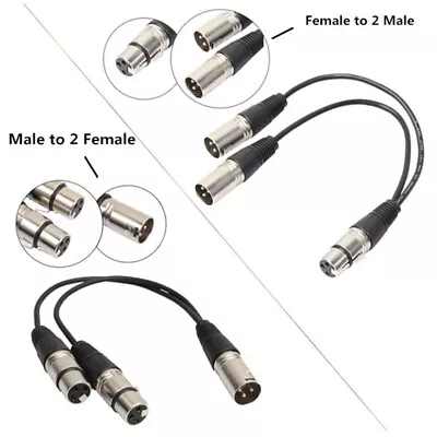 3-Pin XLR Male To Dual XLR Female Y Splitter Audio Adapter Cable For MicropDSJY • £7