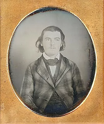 Long Haired Man Wearing Plaid Jacket Looking Away 1/6 Plate Daguerreotype F553 • $165