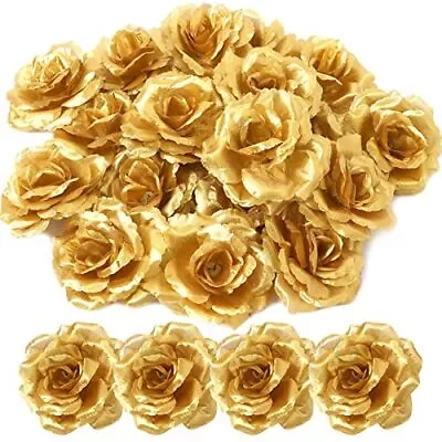 30 Pack Artificial Gold Roses Flowers Blossom Silk Rose Flower HeadGold Artif... • $13.47